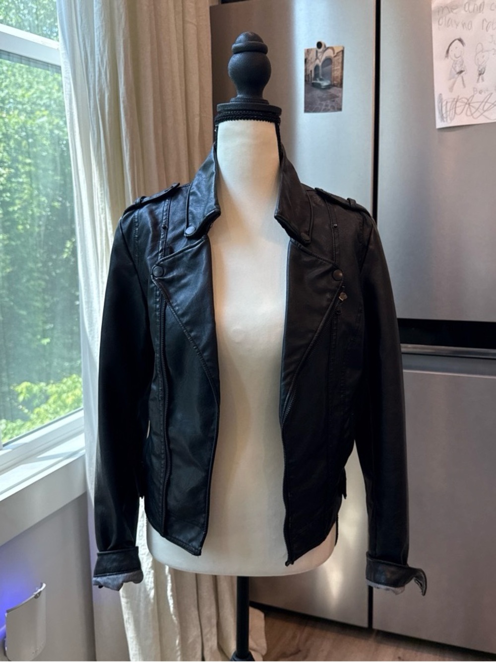 Jkt Black Vegan Leather Moto Jacket in XS